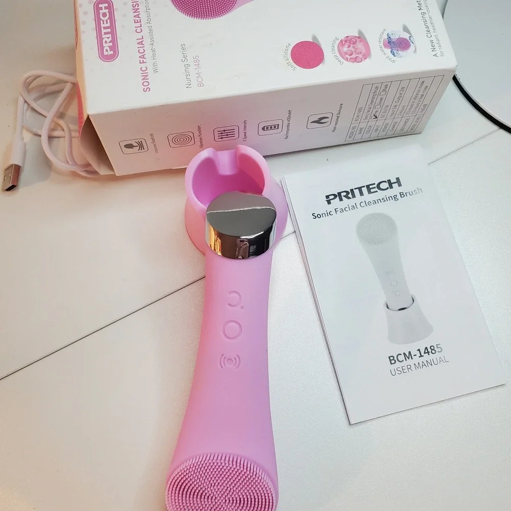 Pritech Sonic Facial Cleansing Brush Heat-Assisted Pink BCM-1485 NWT